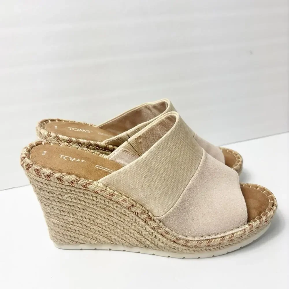 TOMS MONICA MULE SUEDE PLATFORM WOMEN LIGHT PINK WEDGE SANDALS SIZE 10